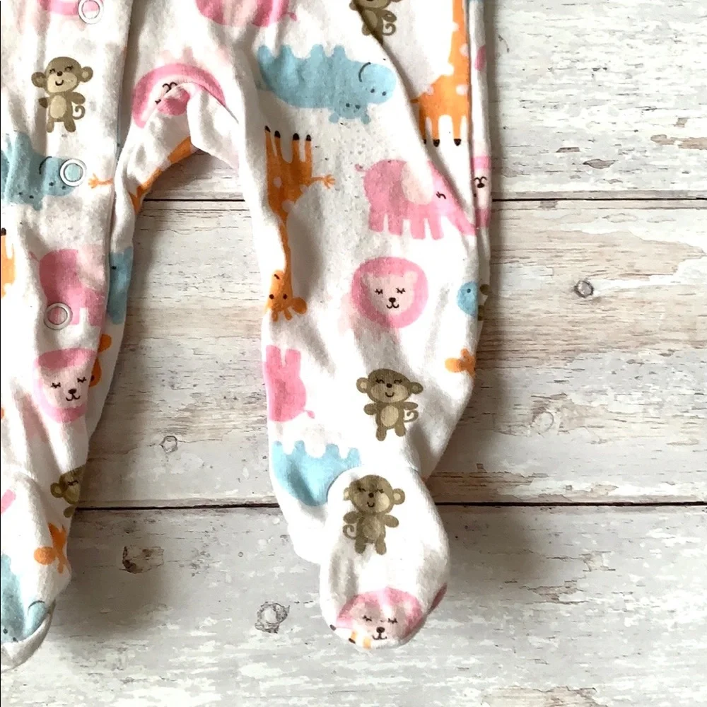 Baby Girl 6m Footie Sleeper 100% Cotton Animals Print Pajamas One Piece